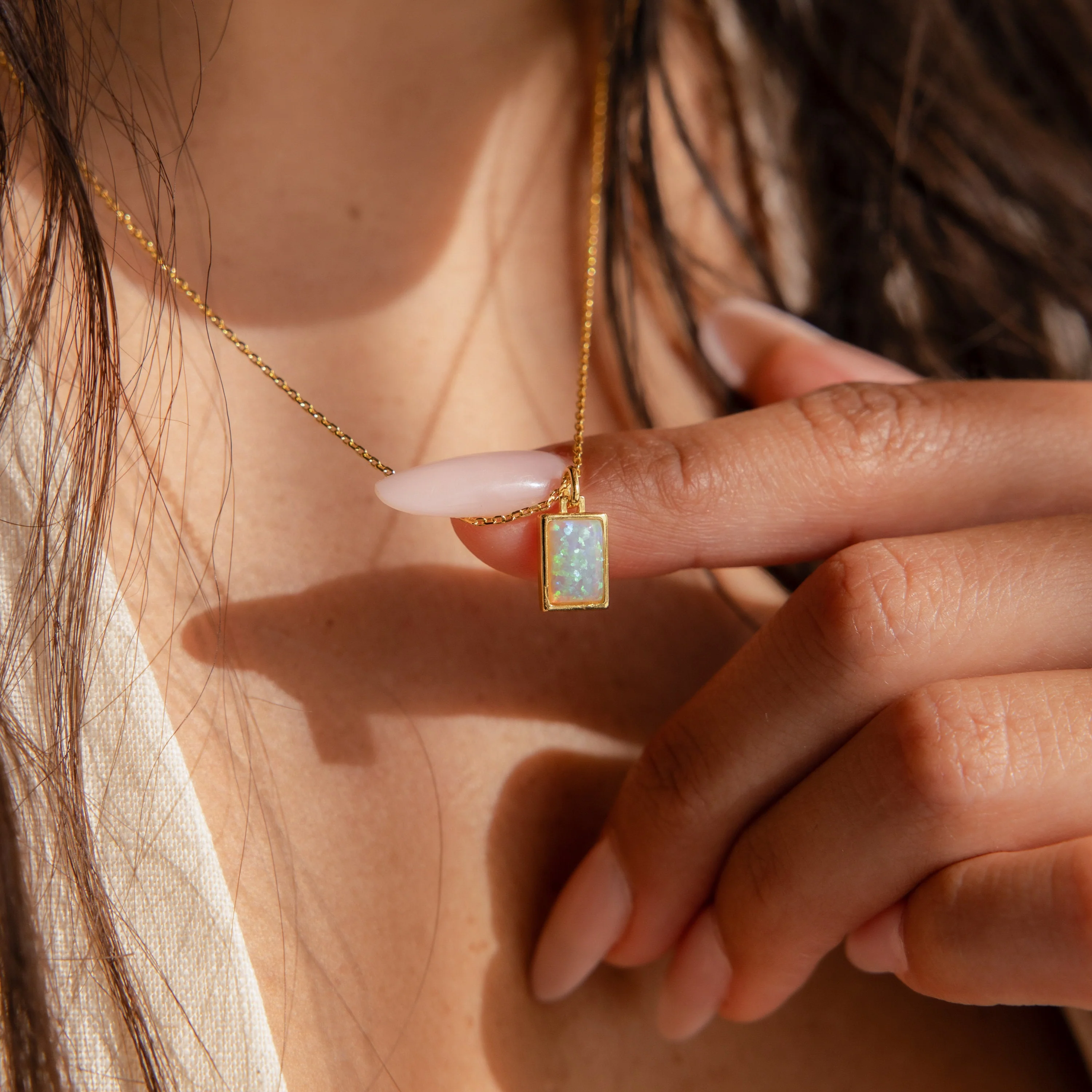 White Opal Rectangle Necklace - Image 5