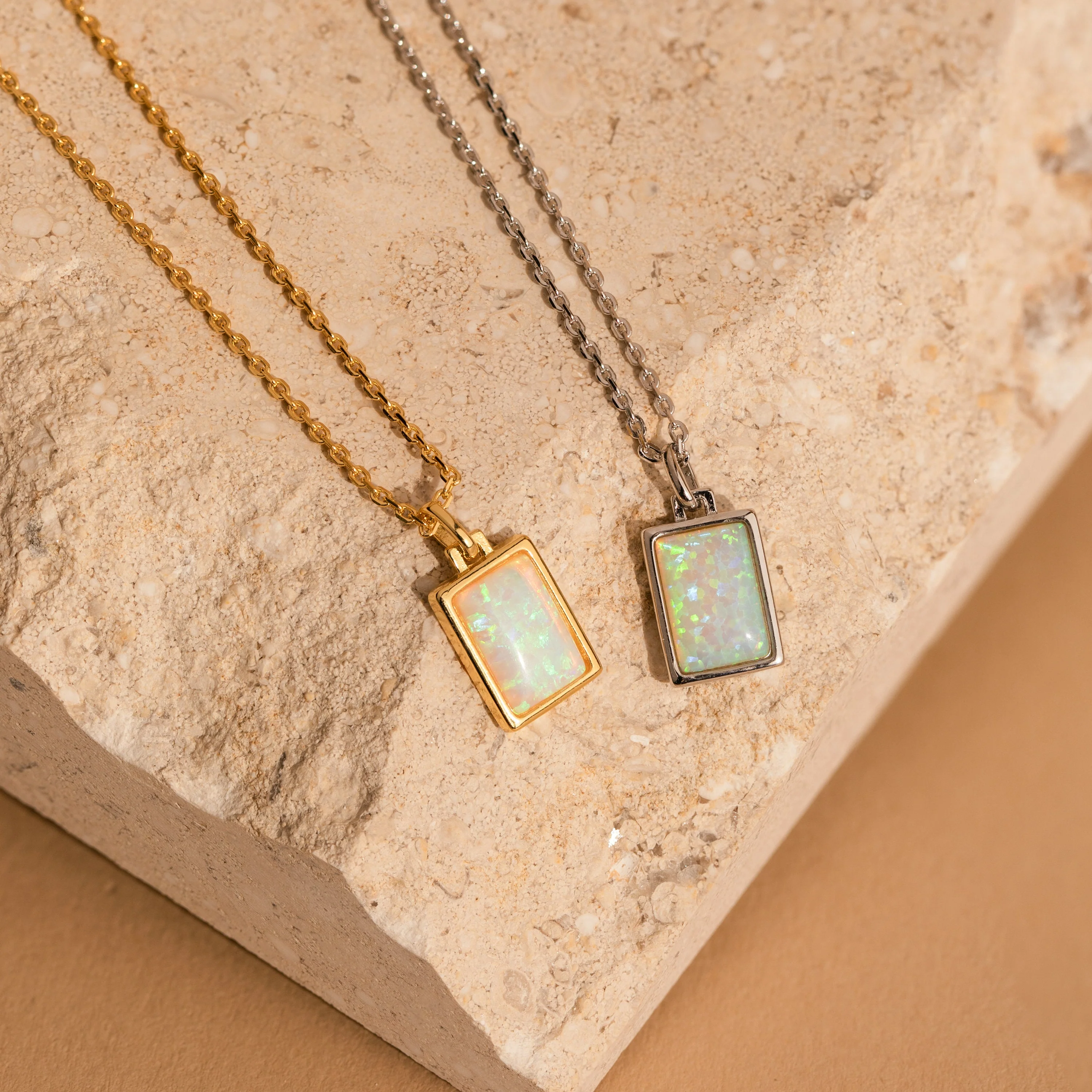 White Opal Rectangle Necklace - Image 6